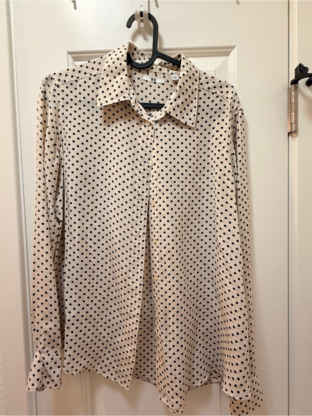 Uniqlo Silk Cream Shirt with Black Polka Dots